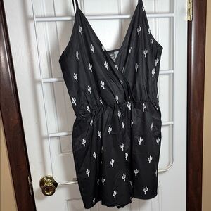 SHEIN Black Romper with White Cactus Pattern